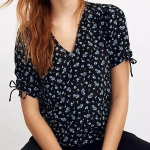 Madewell V-Neck Blouse cinch sleeves floral print